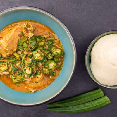 Yam Fufu with Okra soup served in Nørrebro, Denmark