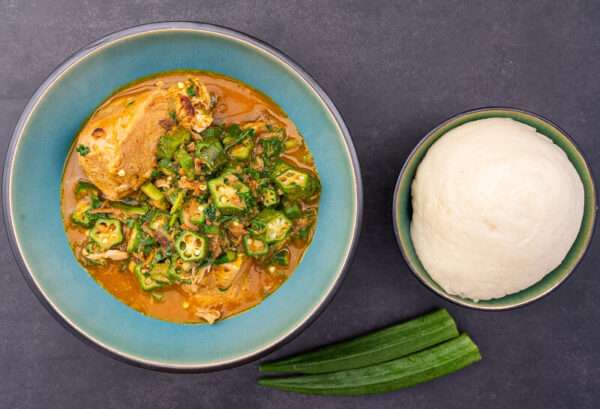 Yam Fufu with Okra soup served in Nørrebro, Denmark